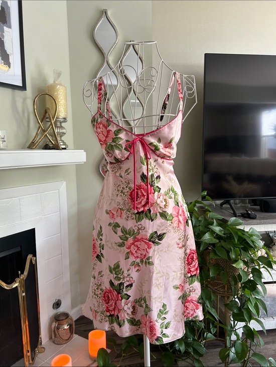 Adonna Other - Adonna Pink Floral Satin Chemise with Rose Print